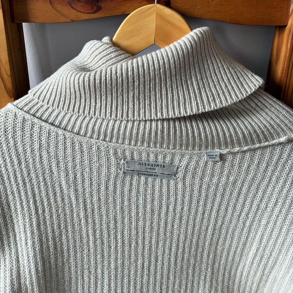 All Saints Light Gray Ribbed Cowl Neck Sweater